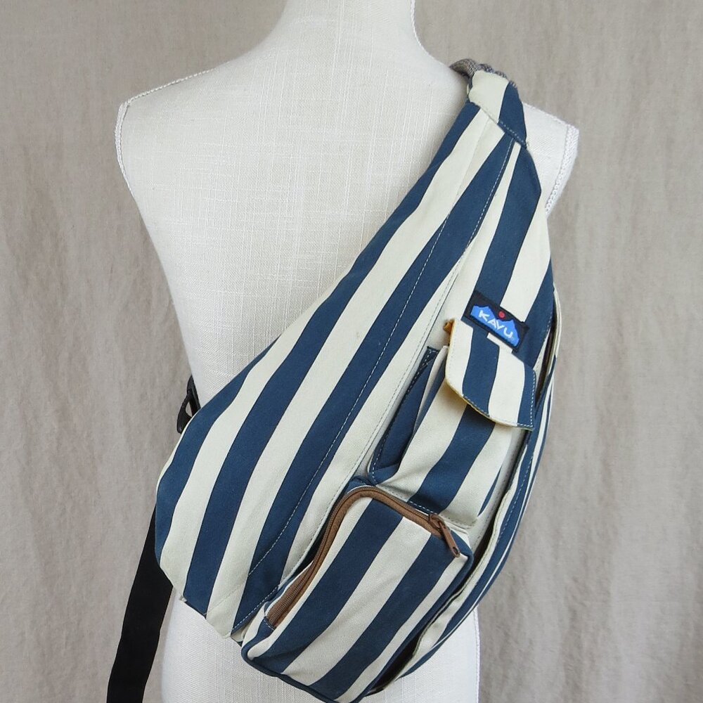 Kavu Blue and White Striped Crossbody Bag